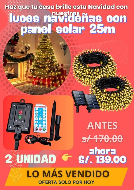 LUCES NAVIDEÑAS  CON PANEL SOLAR I 25M I